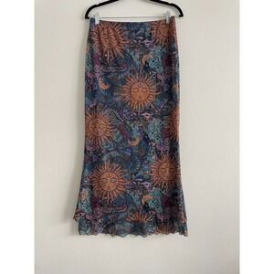 Romwe Skirt Women L Blue Celestial Dark Romantic Femme Midi Rave Festival